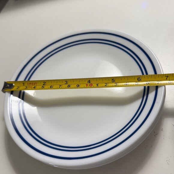 4 Corelle Vitrelle Classic Cafe White Bread Plates With Blue Stripes 6.75" Lot B - Picture 3 of 4